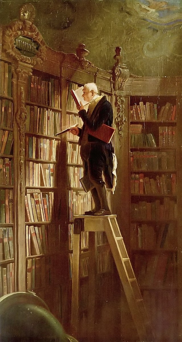 The Bookworm, by German painter Carl Spitzweg (1850). Grohmann Museum.