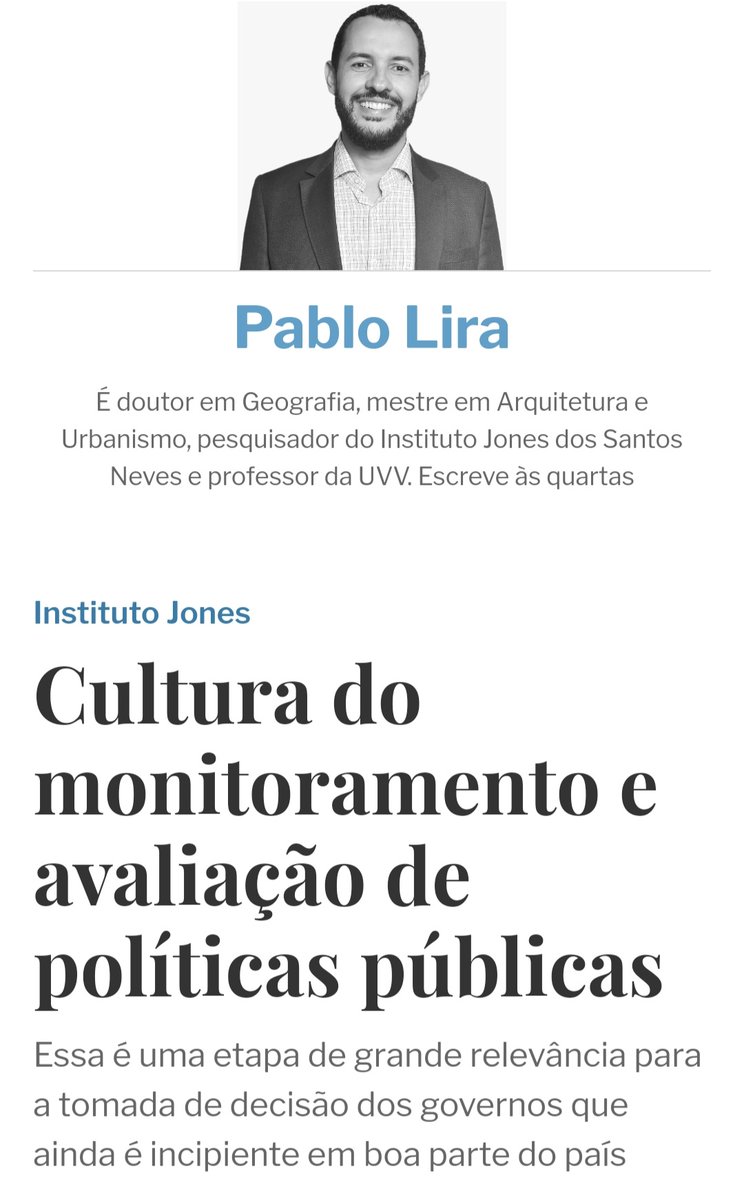 PabloSilvaLira's tweet photo. 📲Artigo da coluna #pablolira em @agazetaes 

🎯No estado do Espírito Santo, experiências de estudos na perspectiva do Monitoramento &amp; Avaliação (M&amp;A) de políticas públicas começaram a ser desenvolvidas no início da década de 2010. https://t.co/n1KULCszET