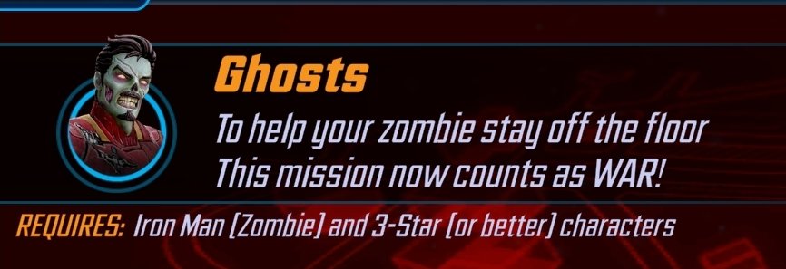 HandleMaverick's tweet photo. @MarvelStrikeF Wording feels misleading here. Makes it sound that simply having unlocked Iron Man Zombie is enough, not that he ALSO needs to be at 3+ stars along with the other characters. Just wasted a ton of gold levelling his gear and abilities for no reason. https://t.co/xJPmZQADQF