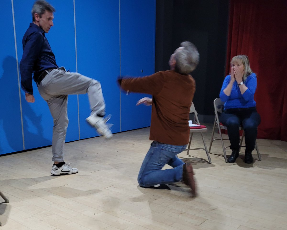 Rehearsals getting physical….Murder by the Book 16th-20th Nov <a href="/OSOArtsCentre/">OSO Arts Centre</a> in Barnes.