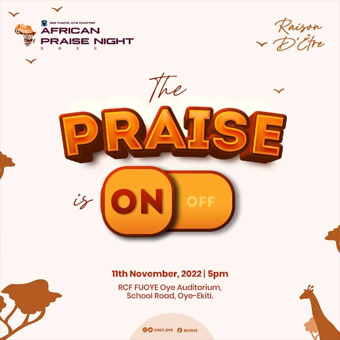 rcf_oye's tweet photo. Kílóṣẹ̀lẹ̀? APN!!!
Oya Sọpé atidé!!!
African Praise Night is back!!!
It's time to praise the father alongside other believers in the biggest praise concert in Ekiti.
We're ready, are you?
#APN'22
#RAISOND'ETRE https://t.co/PdVQ8kAcBV