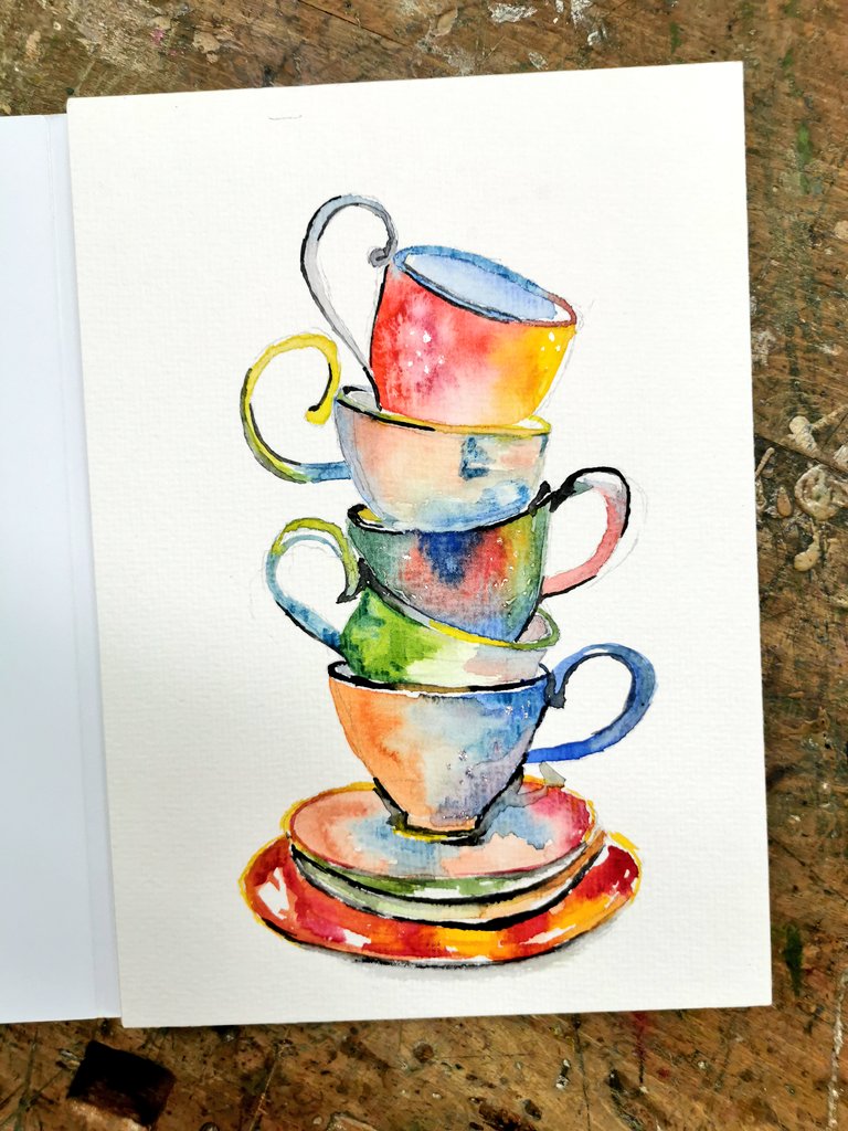dieStiftetante's tweet photo. Tassenstapel in Aquarell #kleineKunstklasse https://t.co/Yyd269lCx5