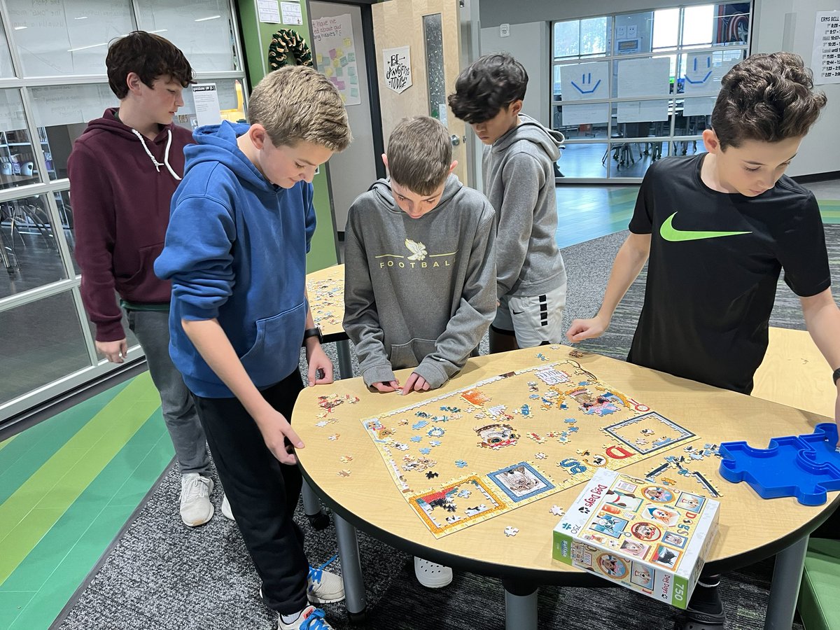 mrsphelpsteach's tweet image. We’ve been loving the addition of our puzzle table! Lots of students coming together to solve it &amp;amp; making great progress. Thanks @mrsjerger for the idea!