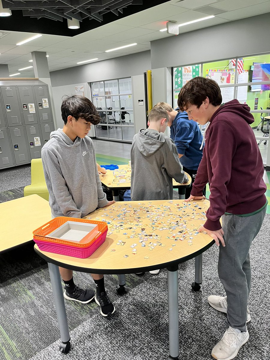 mrsphelpsteach's tweet image. We’ve been loving the addition of our puzzle table! Lots of students coming together to solve it &amp;amp; making great progress. Thanks @mrsjerger for the idea!