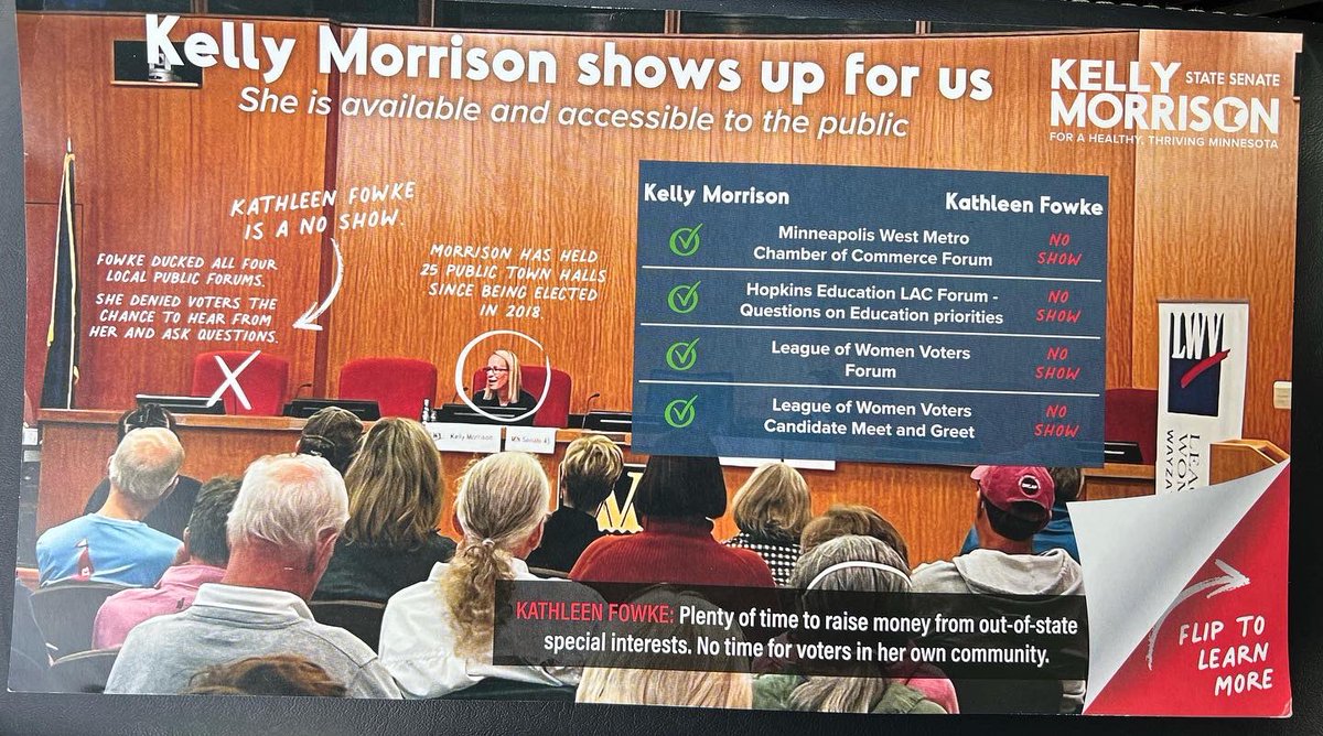 Morrison4MN's tweet image. Did you see our new mailer? You can always count on me to show up for the residents of #SD45 and to be truthful. I represent the people of my district and the state of Minnesota - not special interests, PACs or lobbyists. #MorrisonForSenate #ForAHealthyThrivingMinnesota