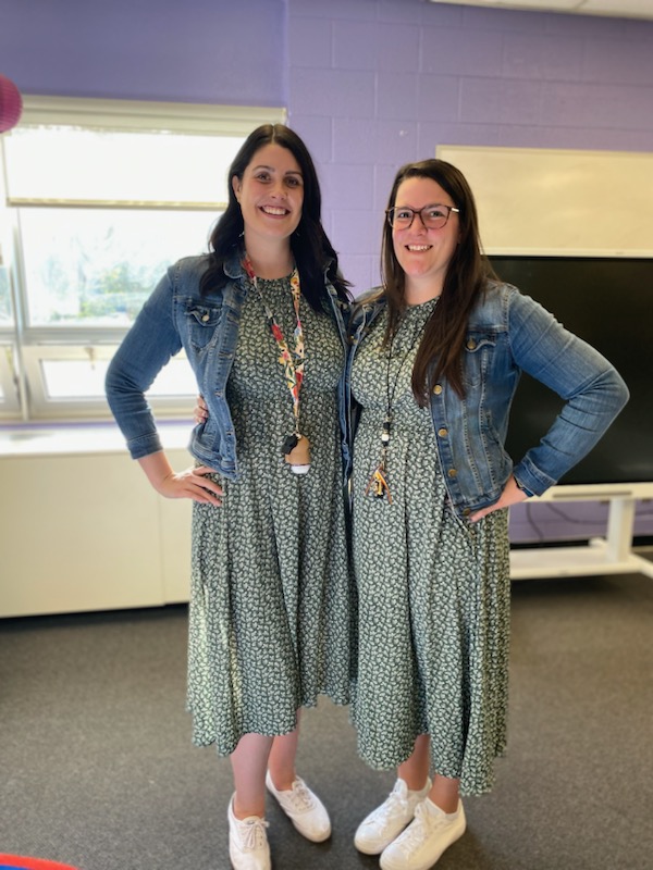 MrsMeldrumOCSB's tweet photo. Twin day @StElizabethOCSB with @MmePilon! Looking forward to dressing up as a student tomorrow. Eagles, remember to dress up as the profession you want to become! #EaglesSoar #StElizCath #SpiritWeek https://t.co/RwDgfgKcB0