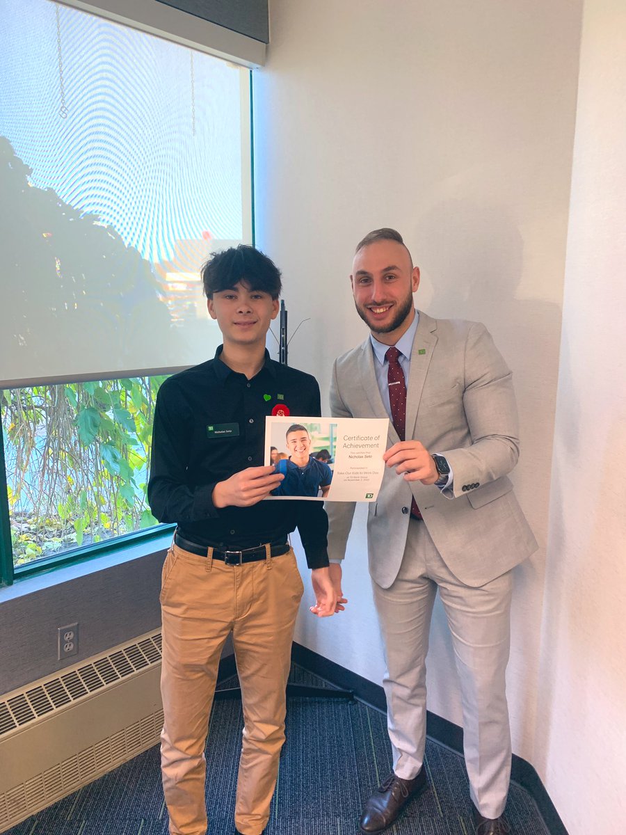 OSemeda's tweet photo. Bring your Kid to work day was a success with our SFA Taryn bringing Nicholas in! 
Shoutout to the Certificate of Achievement he received today⭐️ 💚
Always a delight having visitors over to the green team! @dm_roche @StephTennant26 
#YouMakeTD https://t.co/YAWTvLRJHL