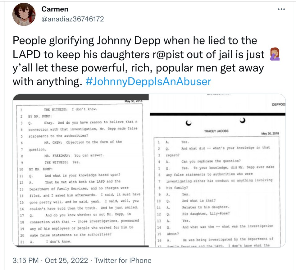 maggini_19's tweet photo. Rose Webster ♀️🇨🇦here. I didn't watch the #DeppVsHeard trial; only saw what @rustyrockets posted. It was a distraction from the #PfizerDump, imo.
Both are actors yet #AmberHeard was accused / bashed with #golddigger, #liar, etc.
More evidence does support #JohnnyDeppIsAnAbuser. https://t.co/ONjlSQz2oz