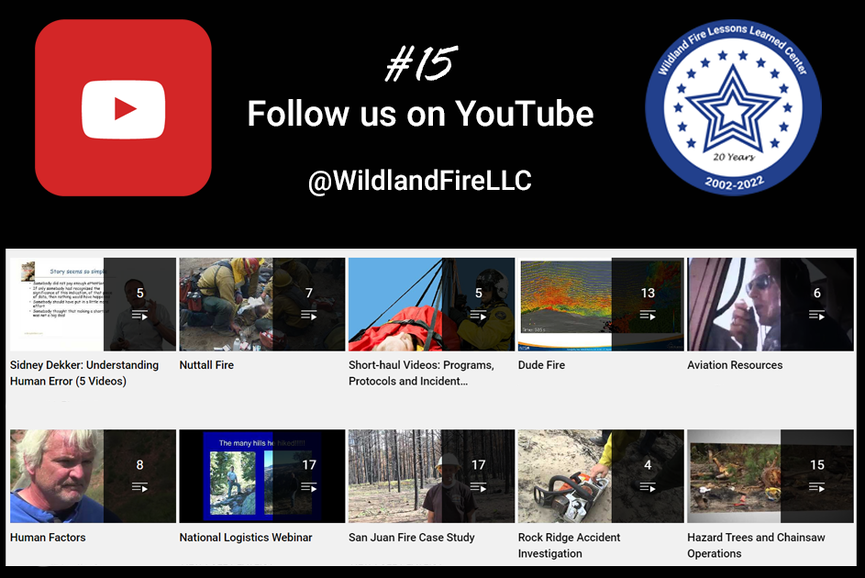 NIFC_Fire's tweet photo. Check out the more than 400 compelling and educational videos on the Wildland Fire Lessons Learned Center YouTube channel: https://t.co/jOGjy8YgD1 It's our 15th way to celebrate the 20th anniversary of the @WildlandFireLLC. #WildfireLessons20 https://t.co/VVISUOog4O