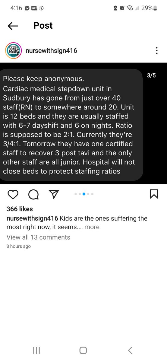 CarolineRN's tweet photo. #Sudbury This is straight up gross negligence by your hospital system.  And nevermind the nurses who a BEYOND suffering.  @HSN_Sudbury you are ALLOWING this to happen.  Procedures that should be 1:1 care for SAFETY reasons are at a 3:1 ratio with unqualified staff @Dominic_Giroux https://t.co/zAgpYtLGsL