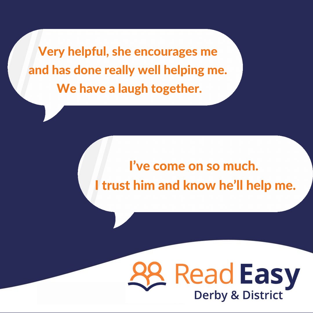 ReadEasyDerby's tweet photo. Here's what our readers are saying about their reading coaches now they have taken the plunge and started their reading journeys with us.
For free, face-to-face reading coaching in Derby & Amber Valley, get in touch.
#derby #derbyshire #readeasyuk #learntoread #adultliteracy https://t.co/M1JUfmhyIN