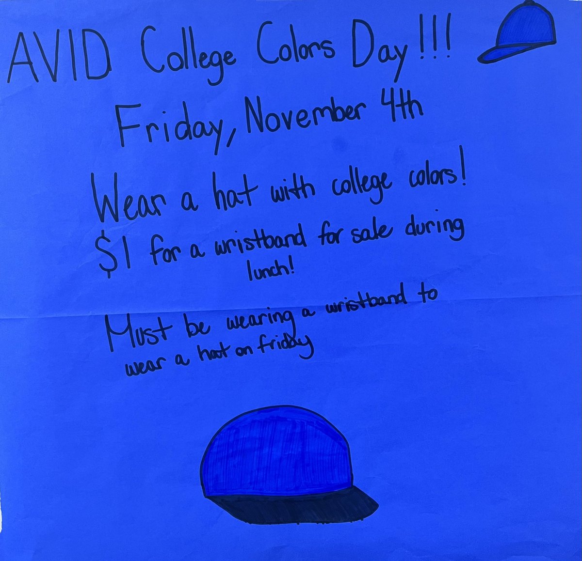 Support AVID and celebrate College Colors Day <a href="/Fossil_Hill/">Fossil Hill</a> by wearing a college colors hat for $1! Wristbands for sale during lunches or stop by Ms. Baker’s room 424, Mrs. Garrett’s room 510 or Mr. Gertsch’s room 425.