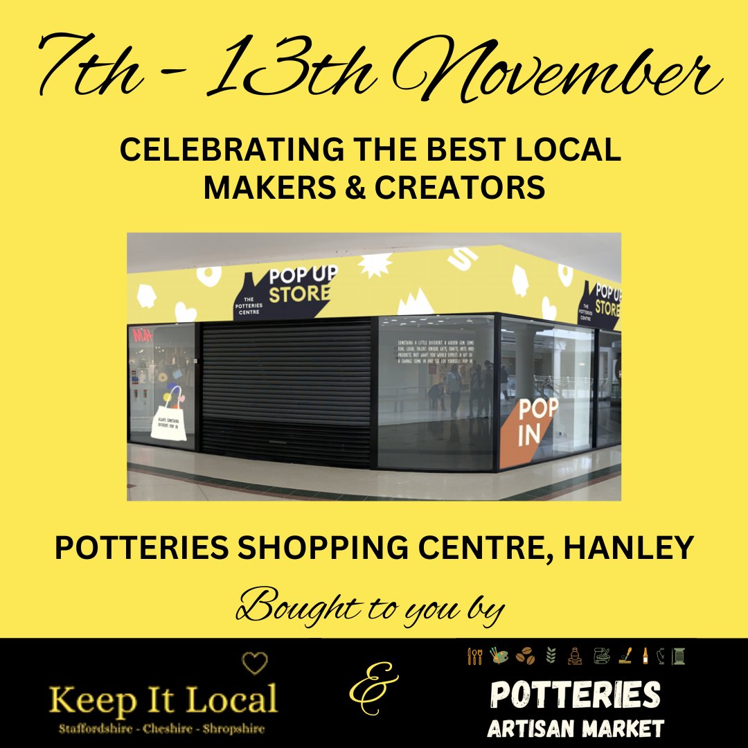 Hey #staffordshirehour we have a super busy month coming up with events showcasing our local #makersbakerscreators working with <a href="/NuLMarkets/">Newcastle-under-Lyme Markets</a> <a href="/StokeontrentBID/">Stoke-on-Trent BID</a>  and <a href="/Middleport_Pot/">Middleport Pottery</a> ... more details to follow 🫶

First up tho is this... our first #PopUp shop at <a href="/PotteriesCentre/">The Potteries Centre</a> 🙌🤩