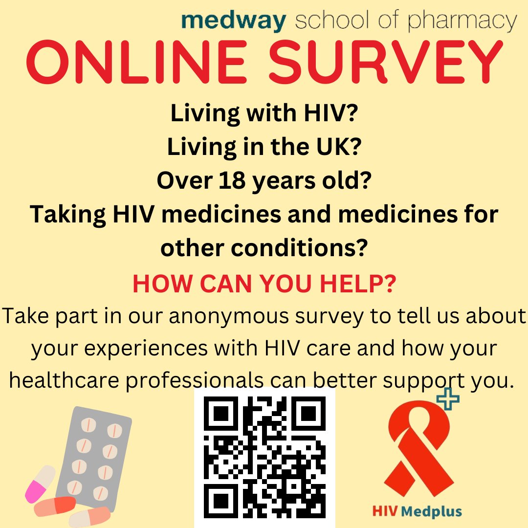 Take part in our survey to assist with research on the medicine support needs of people living with HIV if you are eligible. Click the link or scan the QR
survey.eu.qualtrics.com/jfe/form/SV_eA… 
#HIV #HIVawareness #researchers #hivcare #hivsupport #hivmedicine #polypharmacy #healthcare