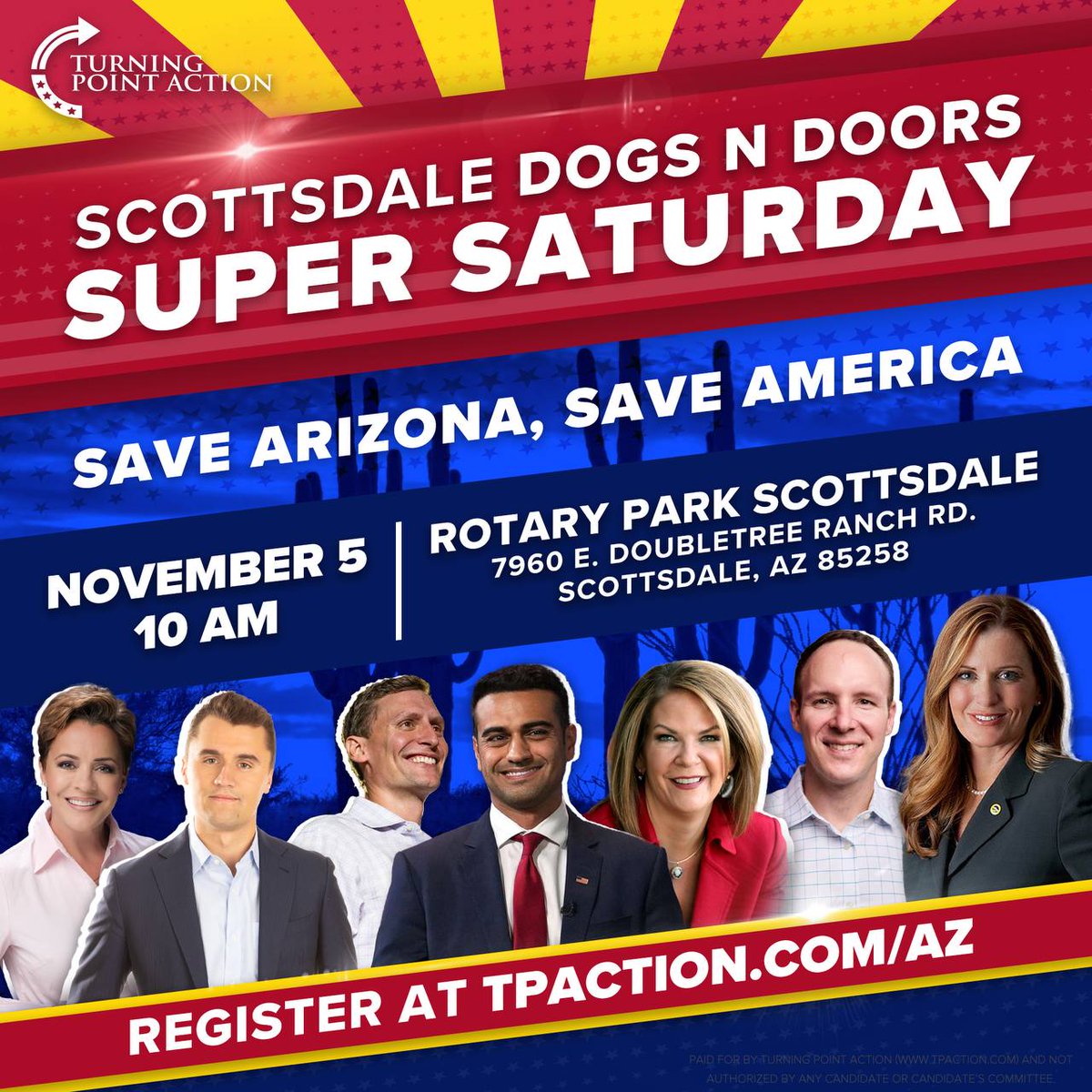 AZ PATRIOTS! Don't miss out on this amazing opportunity! 🤩 Hear from a STAR-STUDDED lineup of speakers including @charliekirk11, @KariLake, @bgmasters, @AbrahamHamadeh AND MORE and make an impact on your community to SAVE AMERICA! Make sure you RSVP! ➡️ TPAction.com/AZ
