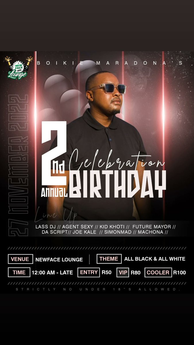 Boikie_Mam's tweet photo. 27th of November 2022 we shut down Newface Lounge as we celebrate my 2nd Annual birthday celebration.
#BossoYaStrataOBoletse💆‍♂️🔥
#Danko🚀🔥 https://t.co/3saa3RFn2q