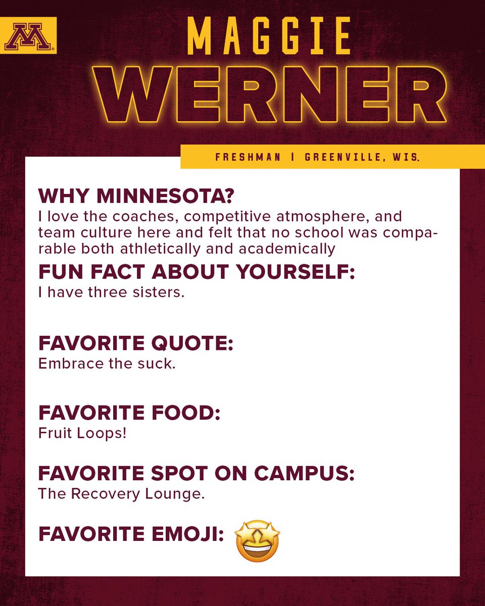 GopherSoftball's tweet photo. Get to know freshman 👉 𝐌𝐚𝐠𝐠𝐢𝐞 𝐖𝐞𝐫𝐧𝐞𝐫

#SkiUMah | #Gophers〽️ https://t.co/0ClLsW4aA2