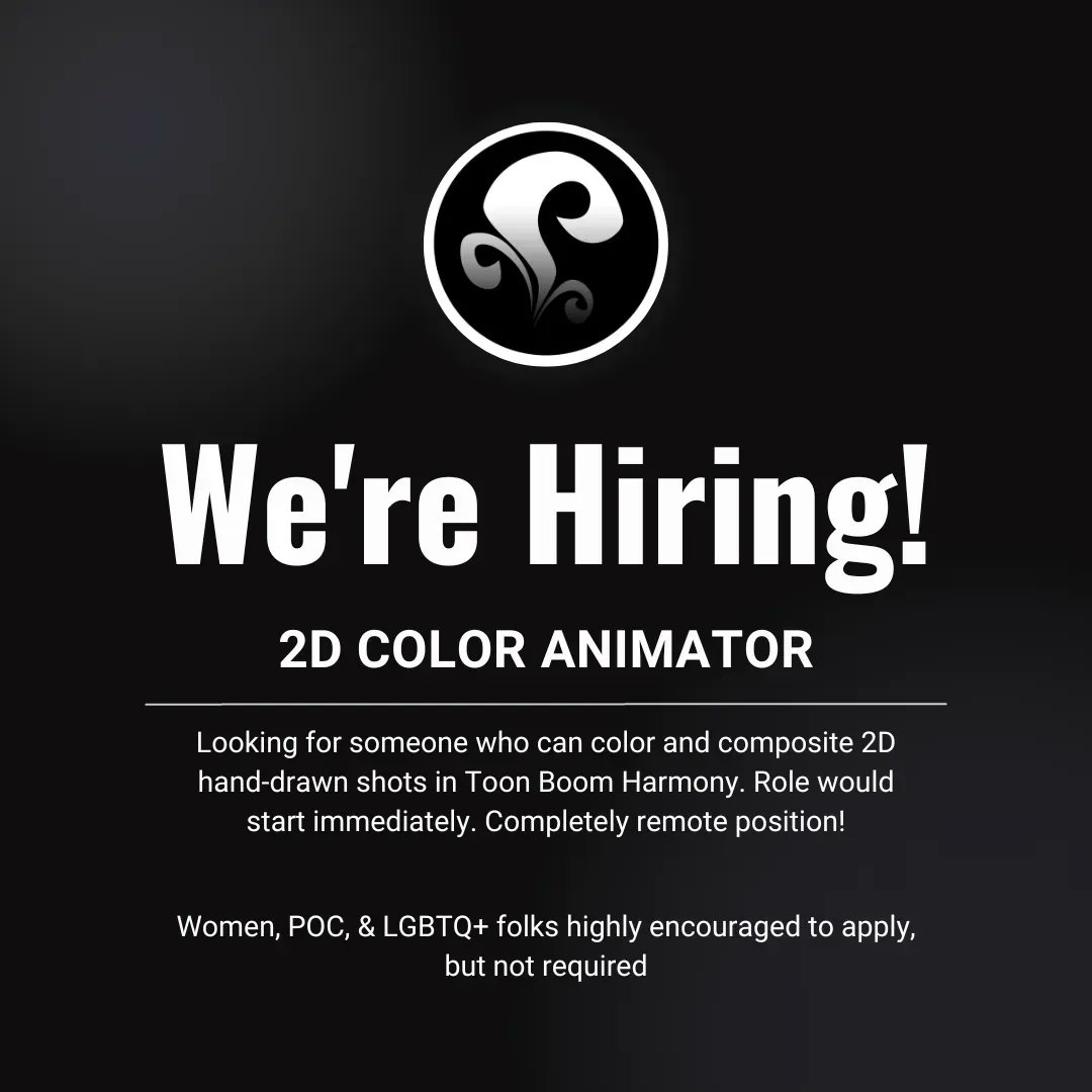 We're hiring a 2D Color Animator!

- Color and composite 2D hand-drawn shots in Toon Boom Harmony
- Role starts immediately
- Completely remote position

Please apply using this form (it'll go fast!): buff.ly/3NuILUN 

#hiring #artistcall #animation #2danimation