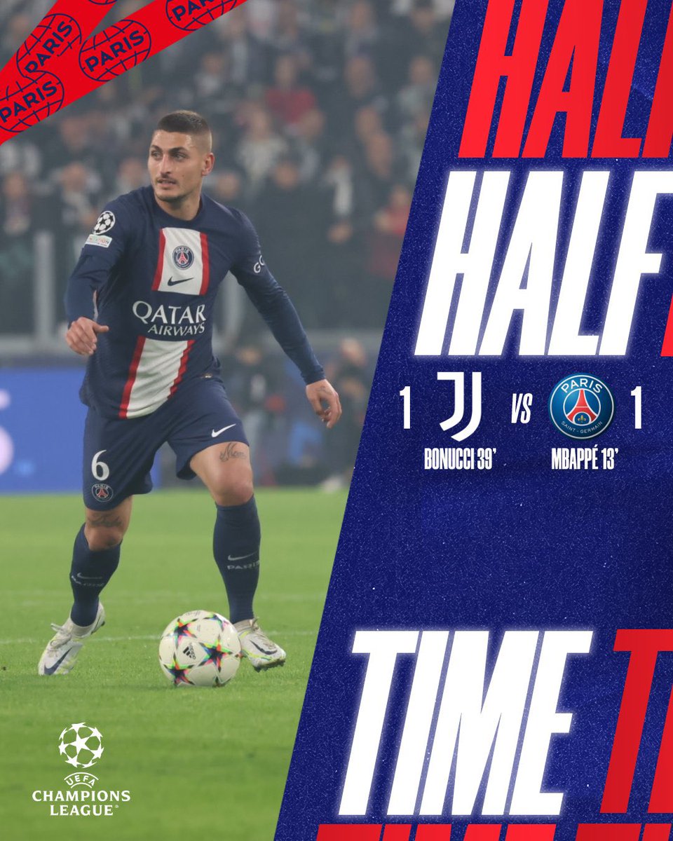 PSG_espanol's tweet photo. ⏸ 45’ - Nos vamos el entretiempo. 

#JUVPSG #UCL 1️⃣:1️⃣ https://t.co/gqfzVbpKk1