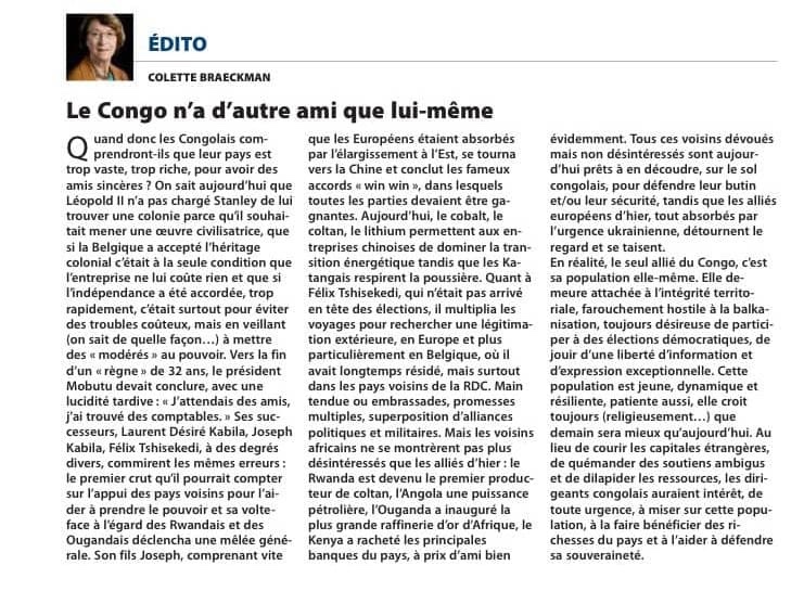 “En réalité le seul allié du Congo, c’est sa population elle-même.”Sa vraie ressource pourrait-on dire aussi #RDC