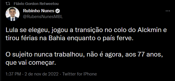 bolsoregrets's tweet photo. Nao tenho muita certeza nao, mas eu só ACHO eu o presidente ainda é o Bolsonaro. 

Pergunta ai, já que ce tá pendurado no saco dele. https://t.co/HxUCwzqLhg