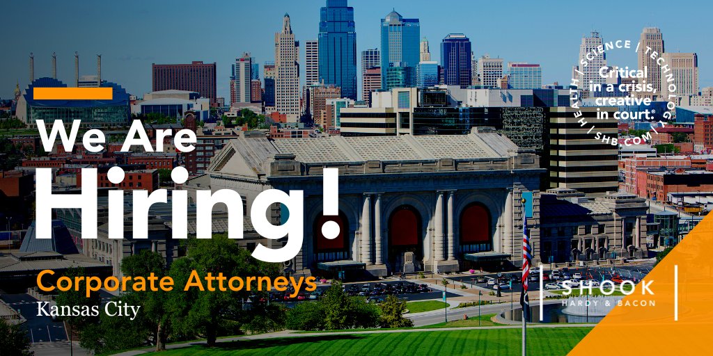 Shook is seeking one or more attorneys to work with our corporate team in our Kansas City office on a broad range of transactional matters, including lending, real estate, M&amp;A, contract negotiation and general corporate. fal.cn/3th9M. #WereHiring #LegalJobs #KansasCity