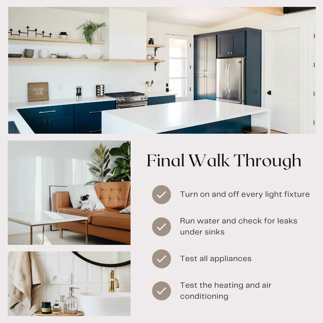 The purpose of a final walkthrough is to make certain that the property is in the condition in which you agreed to buy it. 
Here is a checklist.

#GoWithRaymond #TheRaymondTeam #SandalsRealtyGroup #homebuying #homebuyingtips #homebuyer #realestate #realestatetips #hometour