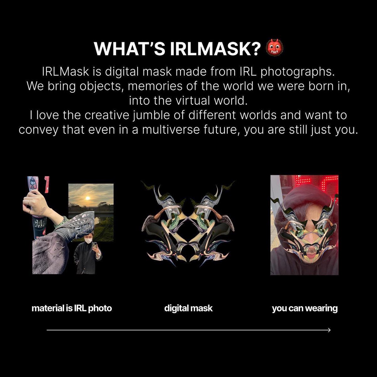 walkingmerosu's tweet photo. Let’s wear IRLMask NFT🦹🏻‍♀️🦹🏼 from @irlmask_nft 

OpenSea🌊
https://t.co/0atL0eahOo

If you get a NFT, you can wear mask onto yourself or an your icon😷

#NFTjapan #デジタルファッション
#fashionNFT #digitalfashion #MetaverseFashion https://t.co/qZRe8LW6xB