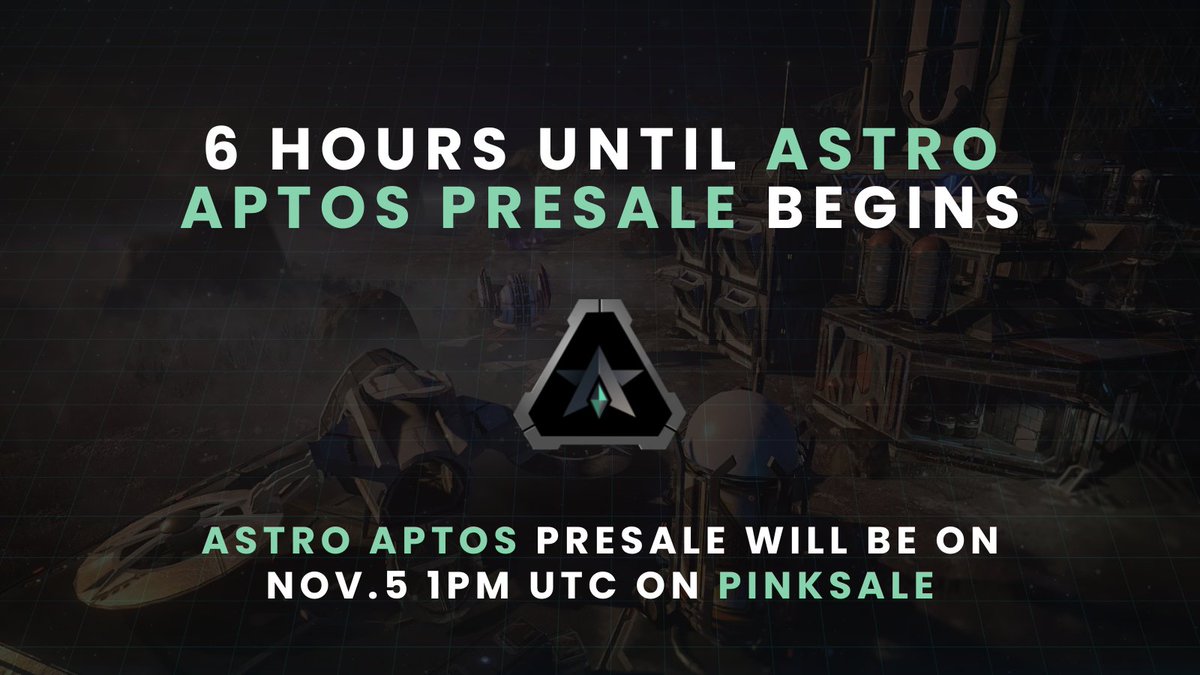 6 Hours left until the Astro Aptos #Presale begins on Pinksale!

Presale Start: Nov 5, 1:00PM UTC

Make sure to turn notifications on!

Access the Presale here:
pinksale.finance/private-sale/0…

Make sure to join the TG chat to get updates first 👇👇
t.me/astroaptosoffi…

#PinkSale