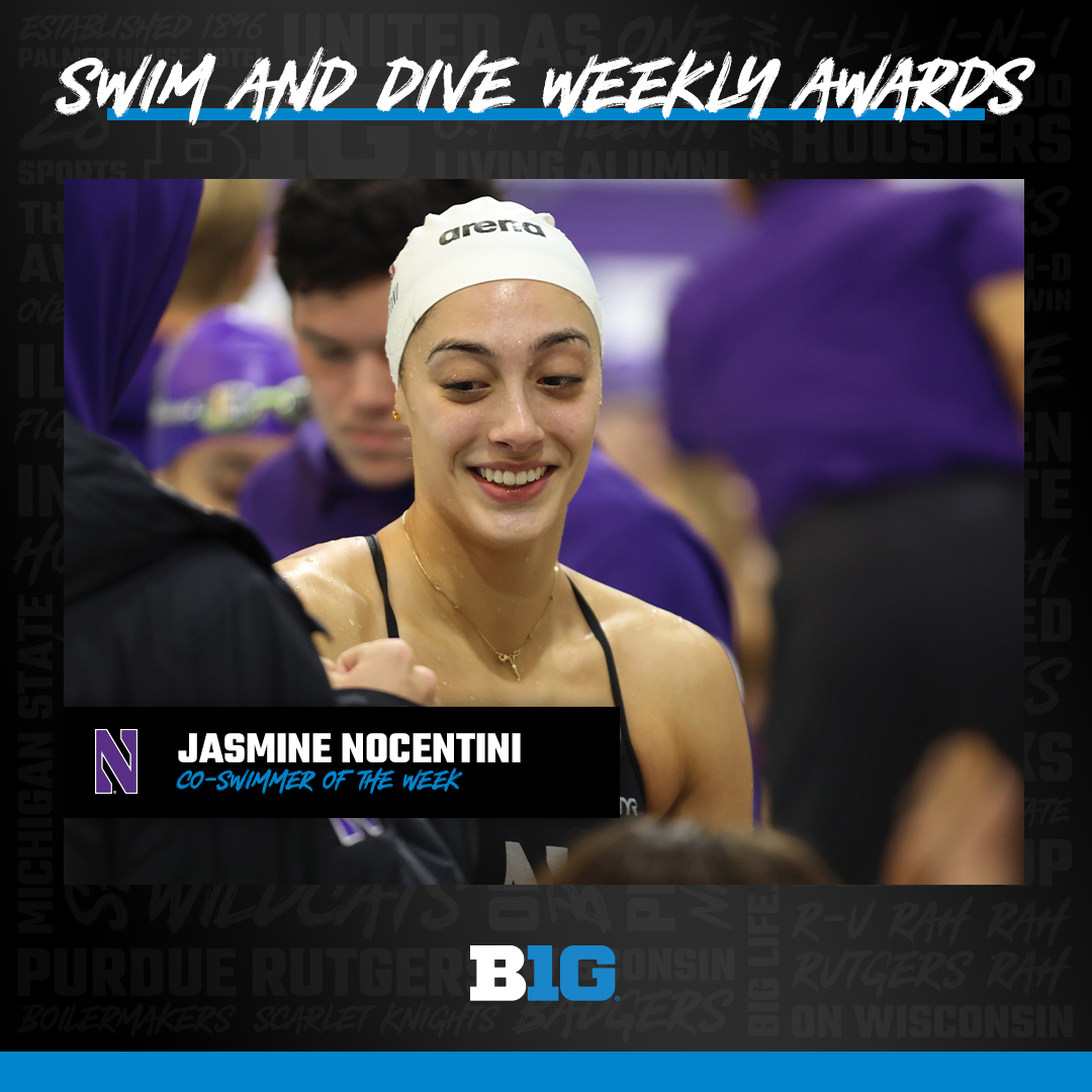 🏊‍♀️ WEEKLY AWARDS 🏊‍♀️ Jasmine Nocentini of @NUSwimDive is the Women's #B1GSD Co-Swimmer of the Week! ◻️Placed first in the 100 breaststroke (1:00.34) 🔗 bit.ly/3UjUSpZ