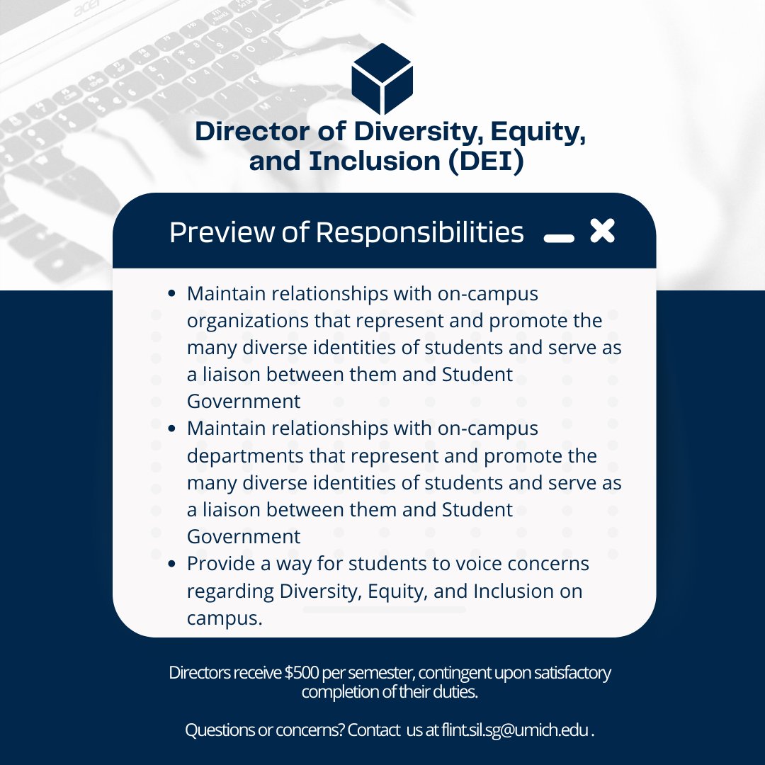 SGumflint's tweet photo. Student Government is hiring for Director positions! DEI, Student Relations, and Media Relations are all open for applicants. Apply via the link in our bio or scan the QR code!

#Umich  #Umflint #SGumflint #goblue https://t.co/MEkR6fnGGd