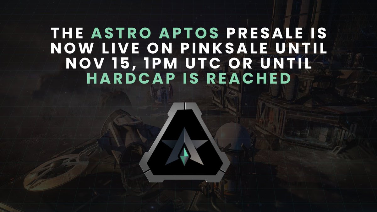 The Astro Aptos Presale is NOW LIVE on #Pinksale

Presale End: November 15, 1:00PM UTC or when hard cap is filled 

Access the Presale here:
pinksale.finance/private-sale/0…

Make sure to join the TG chat to get updates first 👇👇
t.me/astroaptosoffi…

FIRST P2E ON APTOS

#Presale