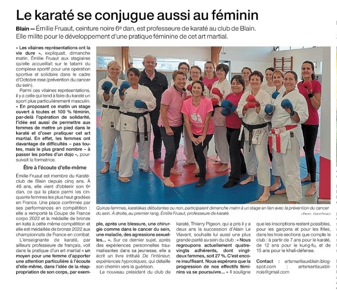 emiliefruaut's tweet photo. Nouvel article de journal. Passerelle entre mon livre et le karaté 🙂
@ffkarate @LysBleuEditions #hypnose #resilience #karate #corps #femme #sante #reappropriation #combat #livre #delinterieurexperienceshypnotiques #OCTOBREROSE2022 https://t.co/AQMJhQuGef