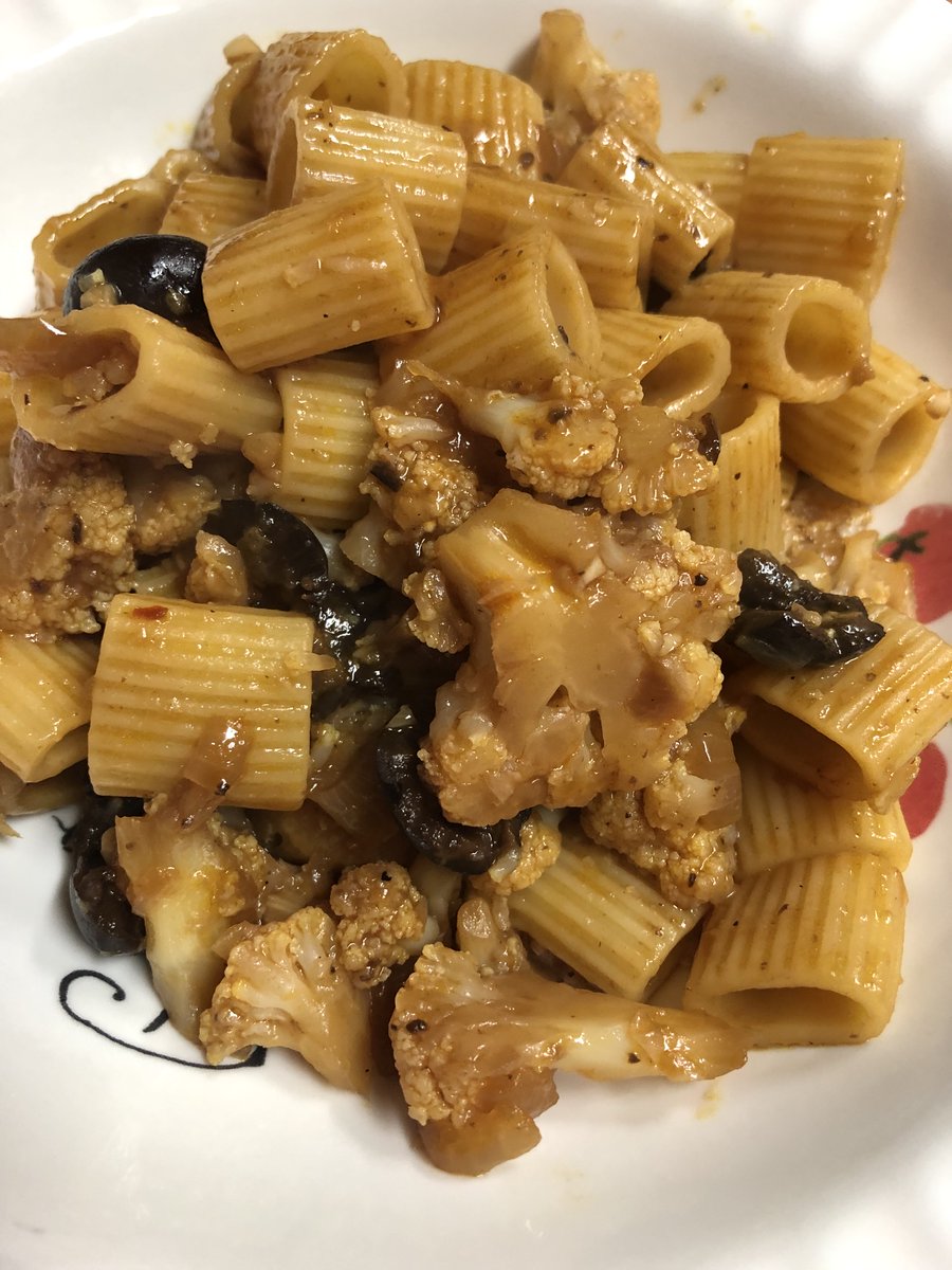 #cauliflower, #olives, #onions, #garlic, #tomatopaste, and #hot #redpepperflakes is the perfect combo for #rigatoni! #buonappetito at #ciaoitalia #recipes @PBS @PBSFood @VermontPBS @rmpbs @tpt @NMPBS @WTTW @pbshawaii #plantharvestcook