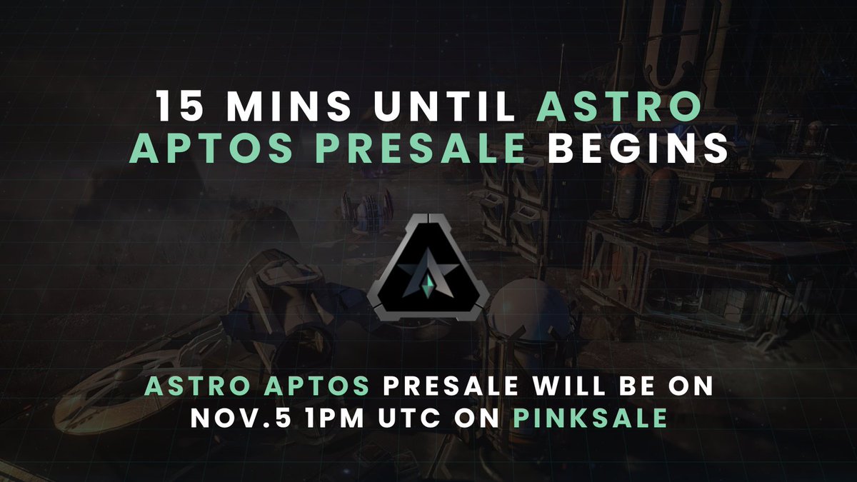 15 minutes left until the Astro Aptos #Presale begins on Pinksale!

Presale Start: Nov 5, 1:00PM UTC

Make sure to turn notifications on!

Access the Presale here:
pinksale.finance/private-sale/0…

Make sure to join the TG chat to get updates first 👇👇
t.me/astroaptosoffi…

#PinkSale