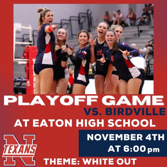 🚨🚨 Area Round Playoff 🚨🚨 
Northwest vs Birdville
Friday, November 4
Eaton High School - 6 pm