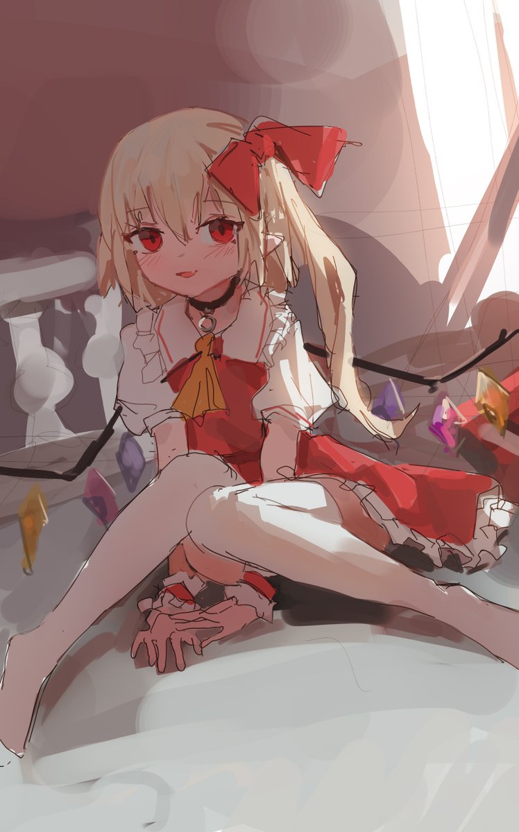 flandre scarlet 1girl solo red eyes crystal blonde hair yellow ascot wings  illustration images