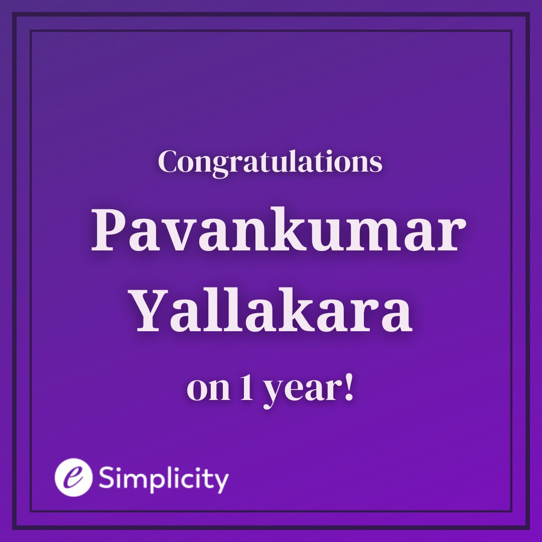 eSimplicityIT's tweet photo. Congratulations to Pavankumar Yallakara on 1 year with us! We appreciate your contribution to our team.
Thanks Pavankumar!
#Thankyou #WorkAnniversary #Grateful #eSimplicity #GovernmentContracting #Telecommunications #DigitalServices #HealthcareIT https://t.co/Id822fNiDe
