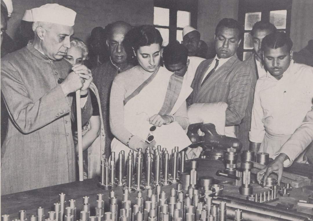 Jawaharlal Nehru at the training centre , Nilokheri , 22 February 1950. Also seen are Vijayalakshmi Pandit , Mehr Chand Khanna and Indira Gandhi.