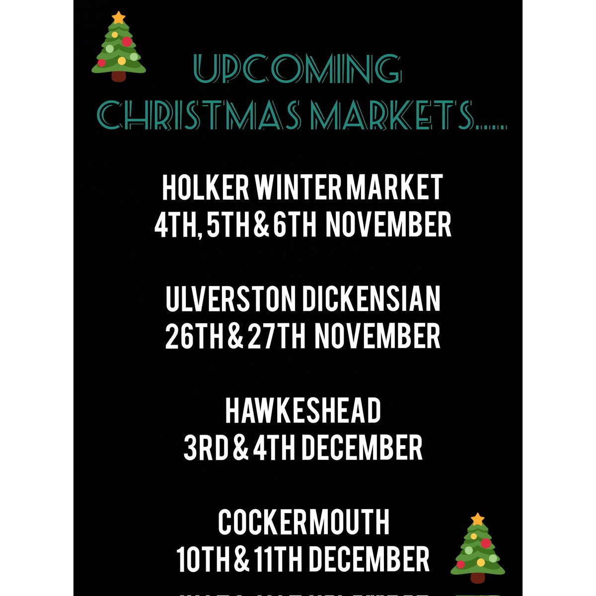 UPCOMING CHRISTMAS MARKETS WE WILL BE ATTENDING. 
If there are any cheeses in particular people would like to see let us know, or alternatively place your order with the shop and we can arrange for it to be collected at any of the following markets.