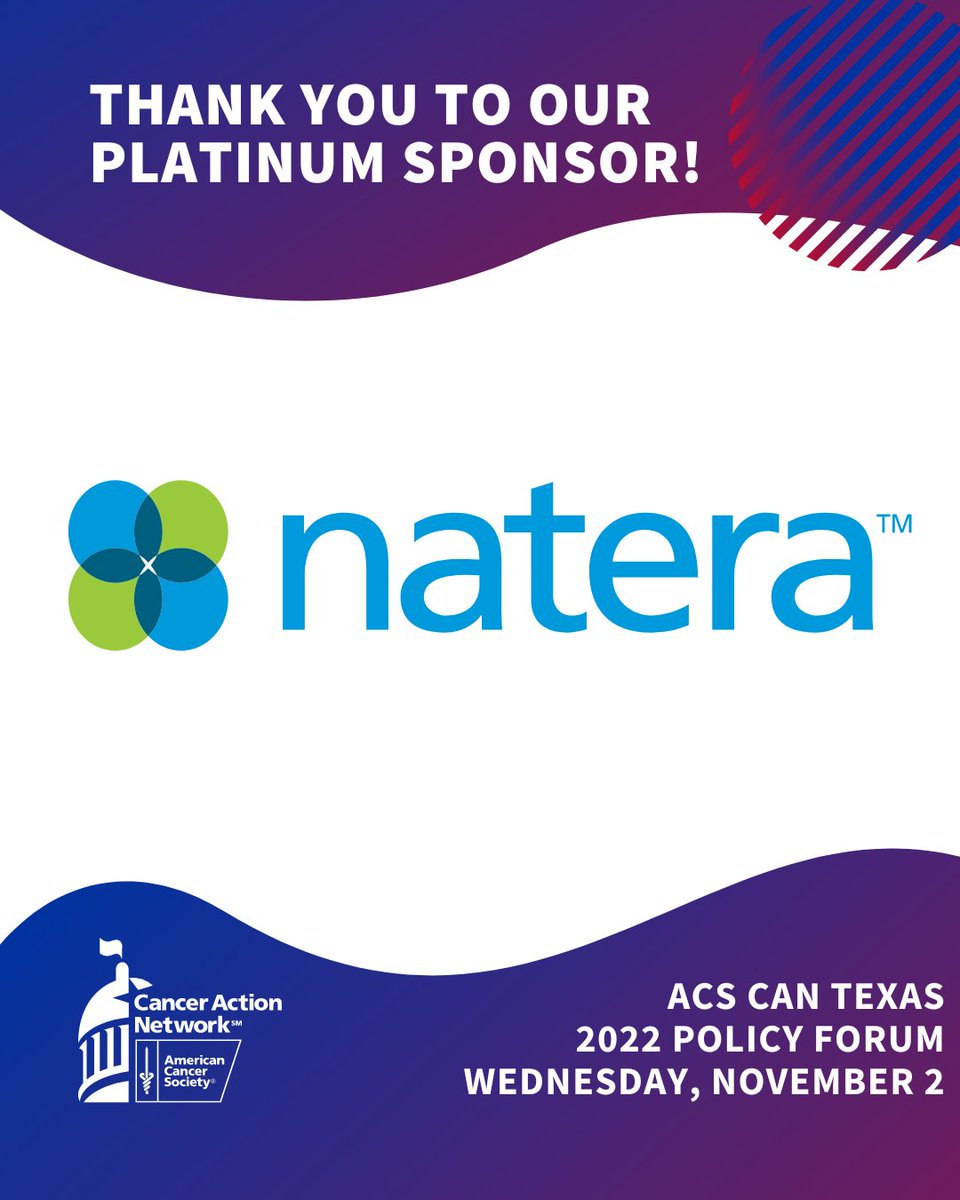 ACSCANTexas's tweet photo. Thanks for joining us for our Challenges in Rural Cancer Care Policy Forum! We had an important conversation with leaders on the challenges rural cancer patients face and its impact on access to care
Special thanks to our Platinum Sponsor natera!
#ACSCANTexas #RuralCancerCare https://t.co/5ojBuPjCnD