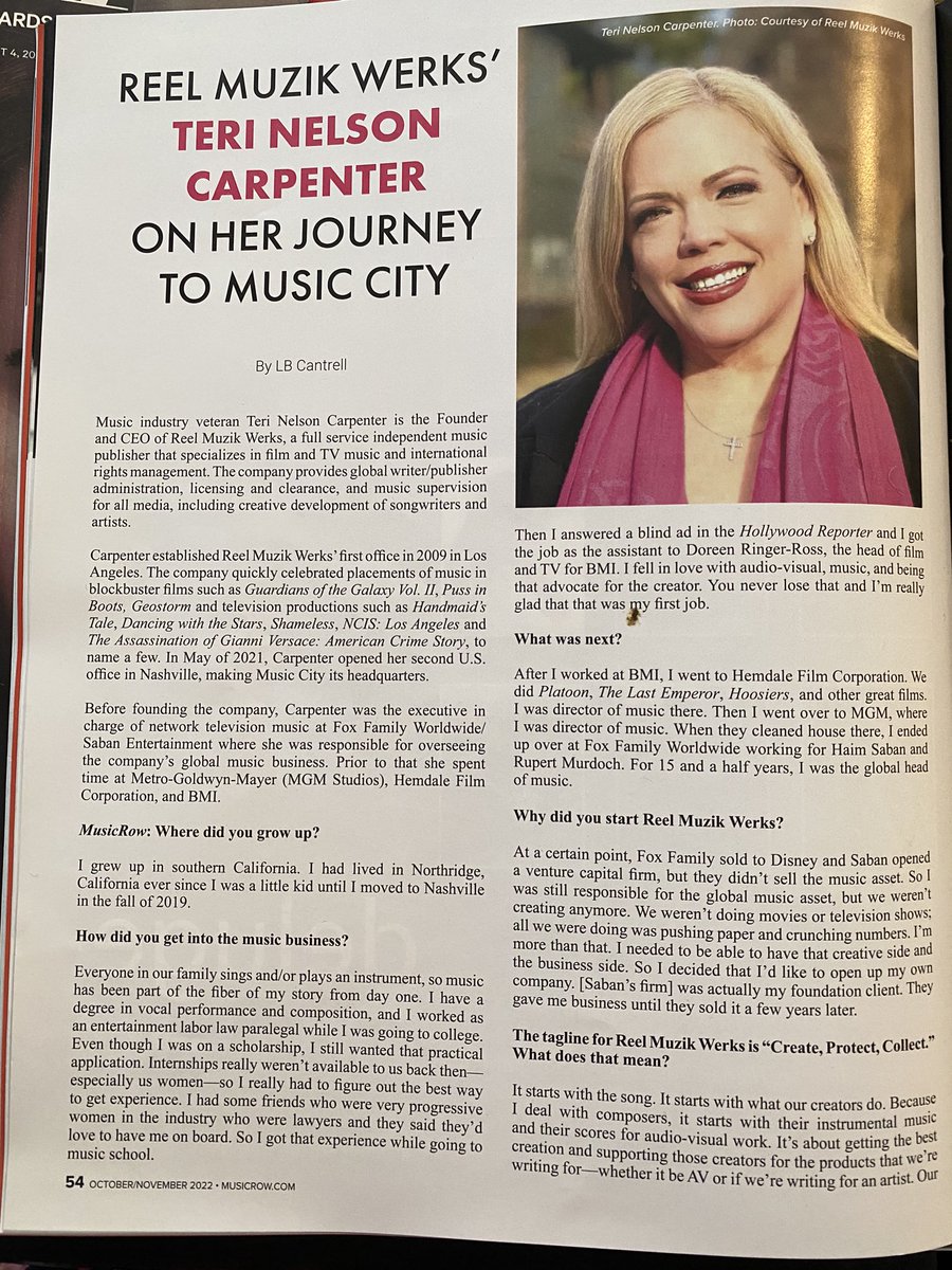 Our amazing CEO, <a href="/TeriRMW/">TeriNelsonCarpenter</a>, was recently featured in <a href="/MusicRow/">MusicRow Magazine</a>! We are super proud and honored to have such an amazing leader!