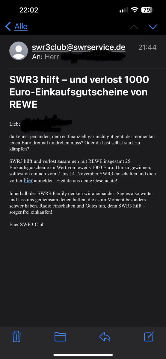 CaliPilotEU's tweet photo. @swr3 Wann kommt denn die Abschaffung der GEZ? Wenn das in dem Newsletter err Spam umsorgte Volk 8 Milliarden Euro im Jahr weniger umdrehen müsste, bräuchte es weniger Gewinnspiele und Marketing-Almosen von zBsp. @REWE_Supermarkt. Oder? https://t.co/sSD41n6aHc