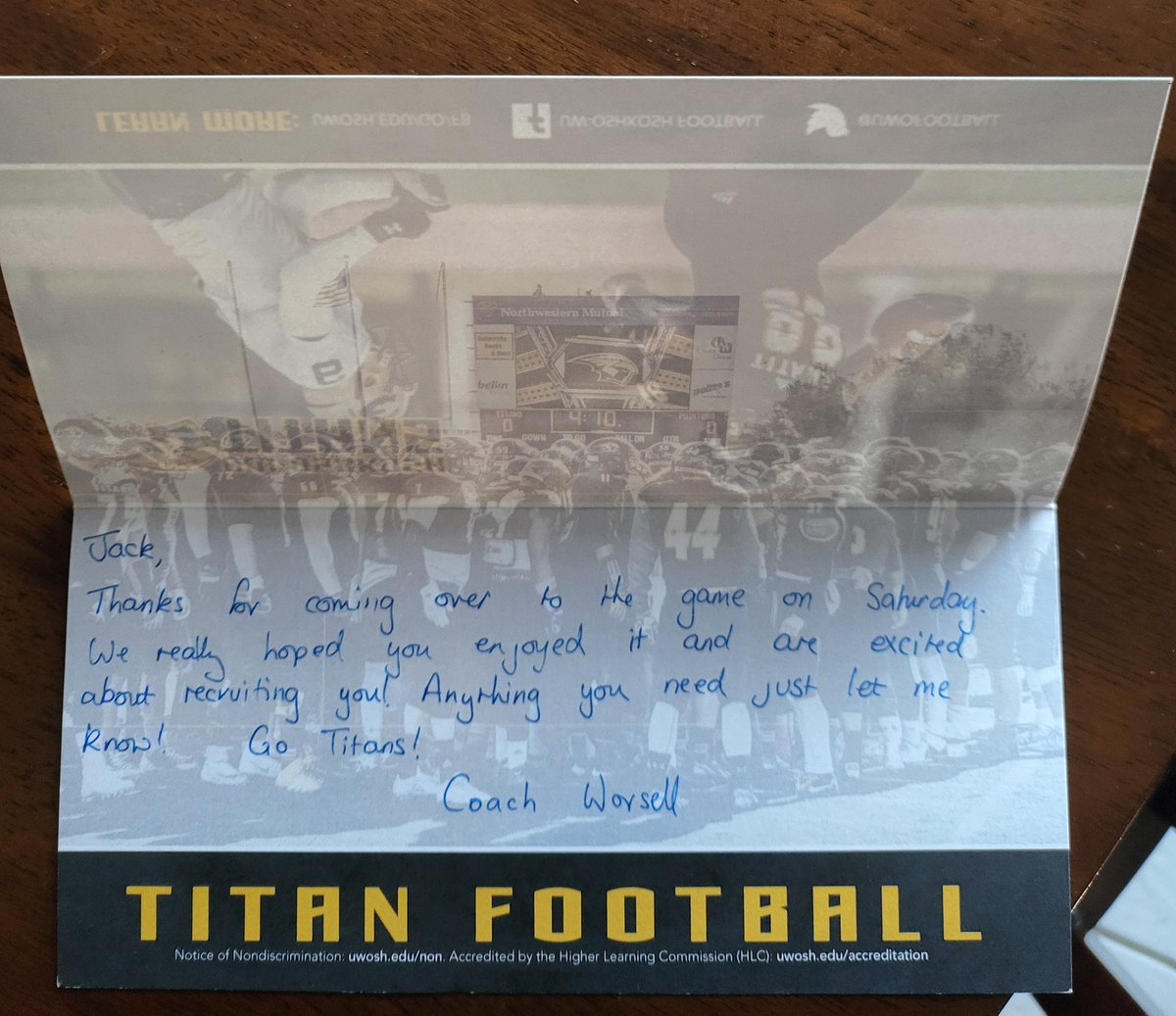Thanks <a href="/Coach_Worsell/">Rich Worsell</a> for the letter!!!