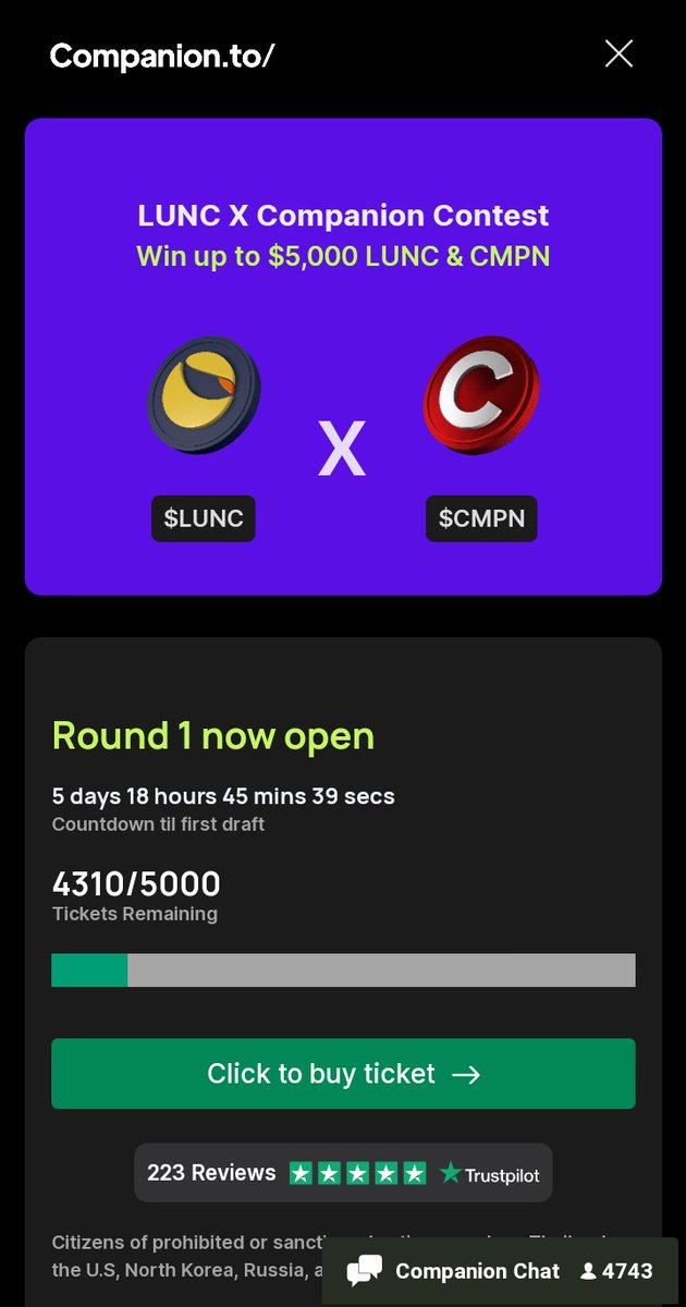 ayewaken's tweet photo. 🌕 WIN UP TO $5,000 in LUNA CLASSIC &amp; COMPANION 🌕

#LUNC × #CMPN 

Pledge &amp; Lottery Contest 🧵🎱

RULES TO WIN $2,500 LUNC &amp; $2,500 CMPN 

Follow @Companion_to on Twitter

Join Telegram: https://t.co/TIeO9F6IfE

Claim your tickets for $5,000 lottery 💸 https://t.co/pNcV83KkVB https://t.co/CZ8pCB2xUz