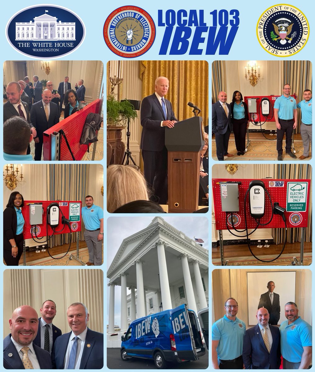 Amazing day at <a href="/WhiteHouse/">The White House</a> for <a href="/IBEW103/">Local 103 IBEW</a> We joined <a href="/POTUS/">President Donald J. Trump</a> in celebrating the great work @ibew is doing getting our members ready to build our Nation’s Electric Vehicle Infrastructure! 🇺🇸 #LetsGetToWork