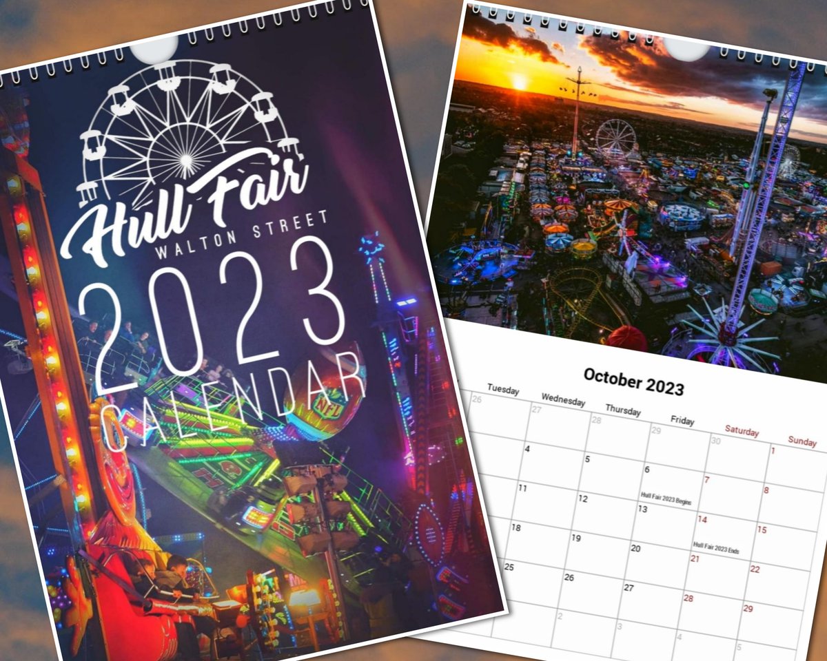 Our Hull Fair 2023 Calendars are available to pre-order, A4 sized wall calendars
are priced at £10 each, each month features a different scene ar Hull Fair, also (not that you'll need reminding) October's page also features the dates of Hull Fair 2023

Message for details