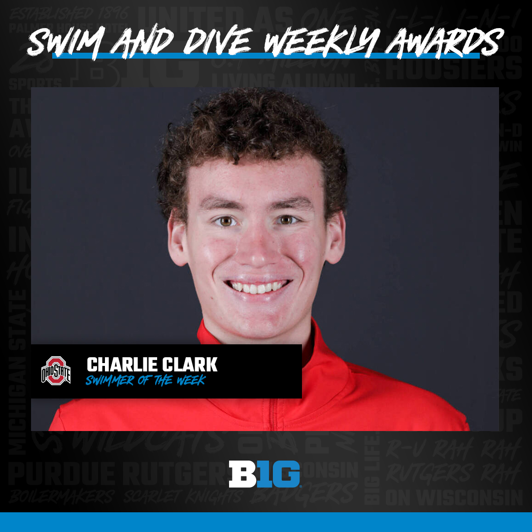 🏊‍♂️ WEEKLY AWARDS 🏊‍♂️ Charlie Clark of @OhioStSwimDive is the Men's #B1GSD Swimmer of the Week! ◻️Posted two of the nation’s fastest times, as the Buckeyes topped Virginia Tech 🔗 bit.ly/3fBrj4q
