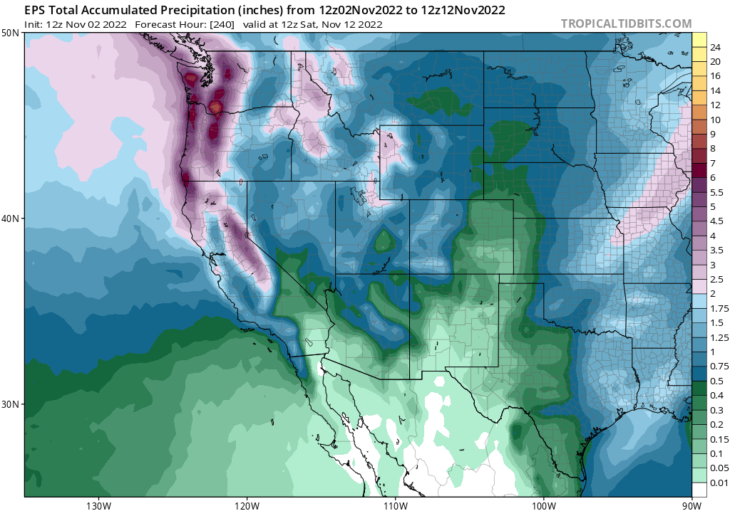 Weather_West's tweet photo. First, it will deliver widespread beneficial precip--including substantial mountain snowfall as it'll be a fairly cold pattern. Second, it'll likely end NorCal fire season once &amp; for all. Third: right now, I don't foresee any particularly intense or damaging storms. (2/3) #CAwx https://t.co/A21ejxPQs2