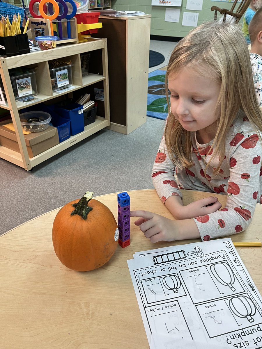 CheriZweng's tweet photo. In DK we have been doing a lot with pumpkins in math and science. Students discovered that pumpkins float, measured how tall their pumpkin was, discussed the shape and counted seeds using a ten frame with one to one correspondence. #mylsps #dklsps https://t.co/NVa0RQjDkB